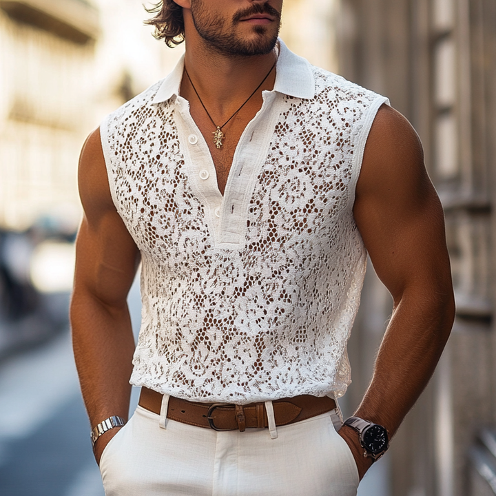 Herenmode Kant Revers Mouwloze Casual Tanktop MTA1217E3Z