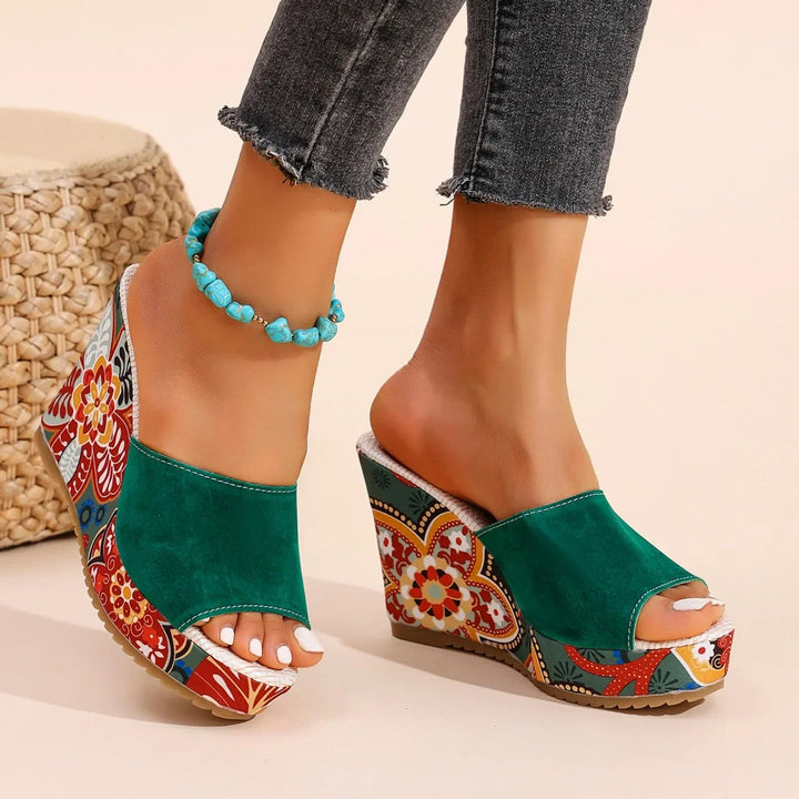 Boheme Fluwelen Wedge Sandalen