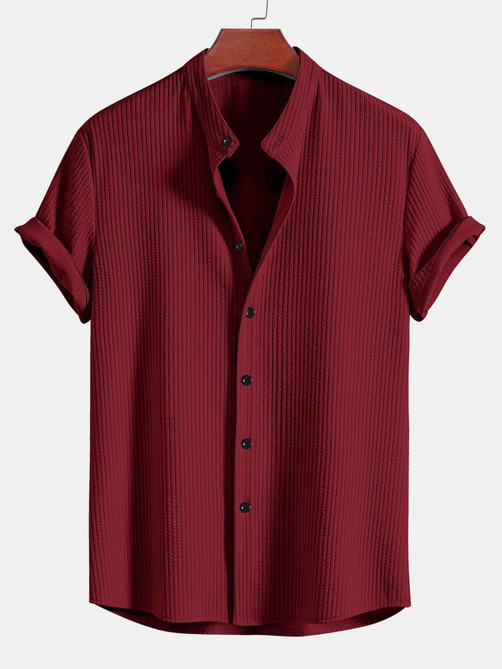 Spier Fit Geribbelde Staande Kraag Shirt