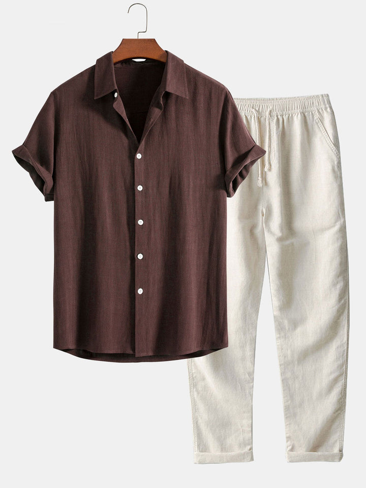 Linnen Rayon Mix Knopshirt & Rechte Linnen Broek