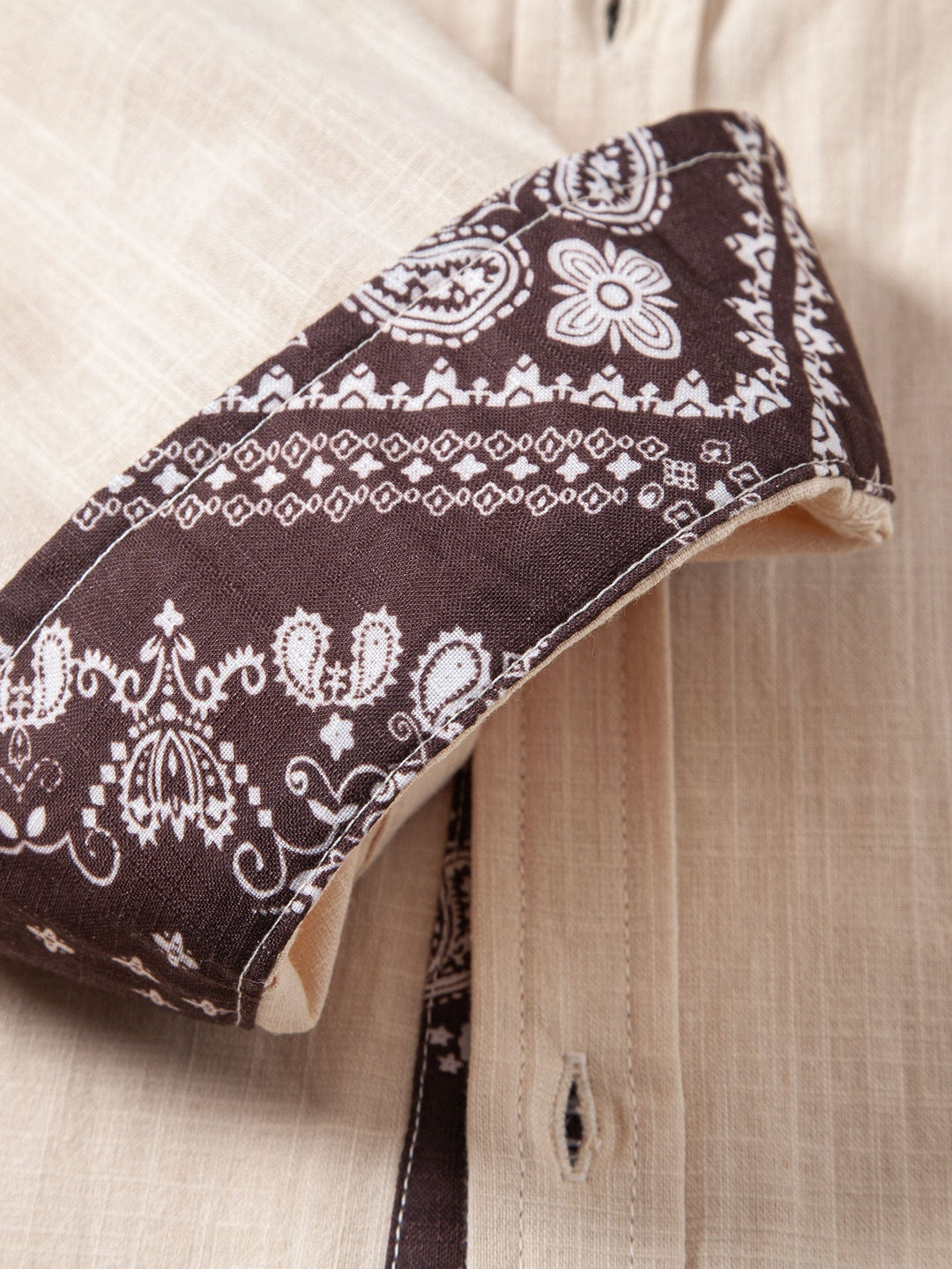 Contrast Paisley Print Linnen Look Overhemd