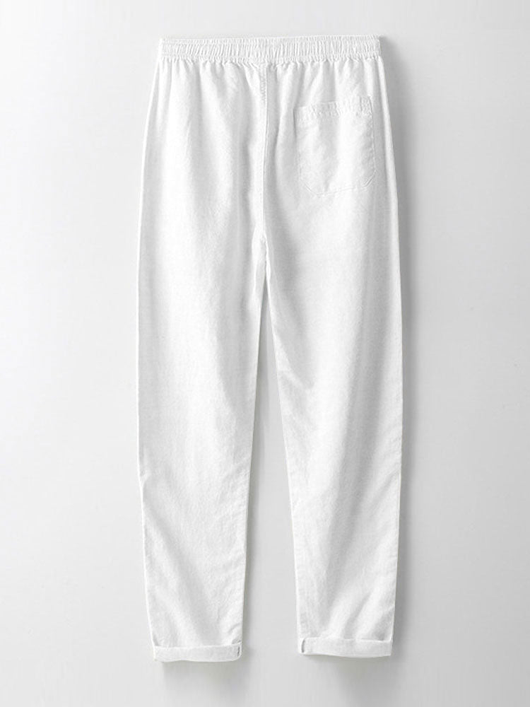 Linnen-look basis overhemden met korte mouwen en rechte linnen broek