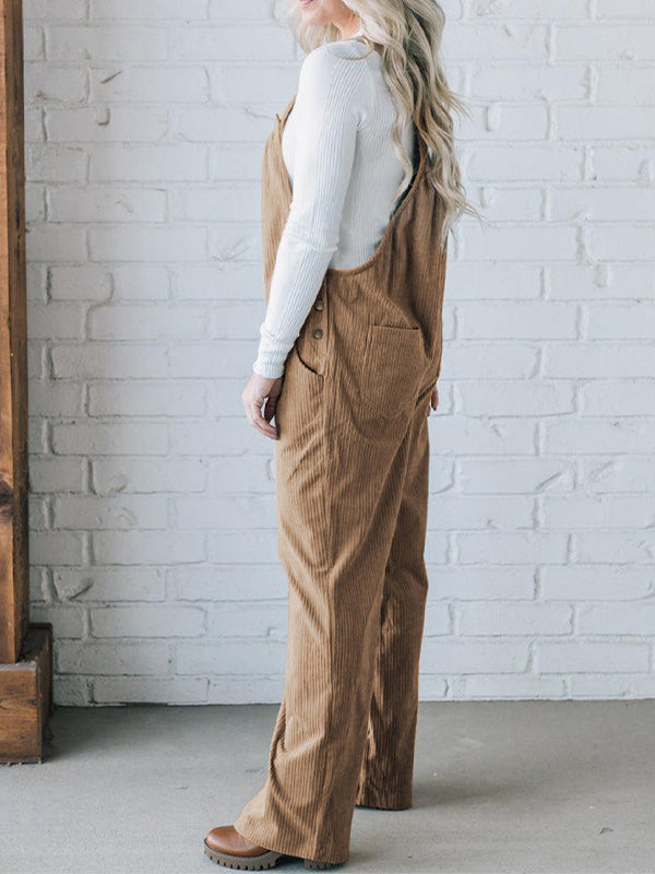 Dames Cozy Corduroy Loose Fit Overalls