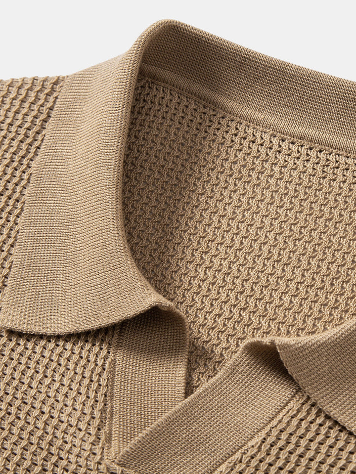 Getextureerde Johnny Kraag Gehaakte Tricot Polo