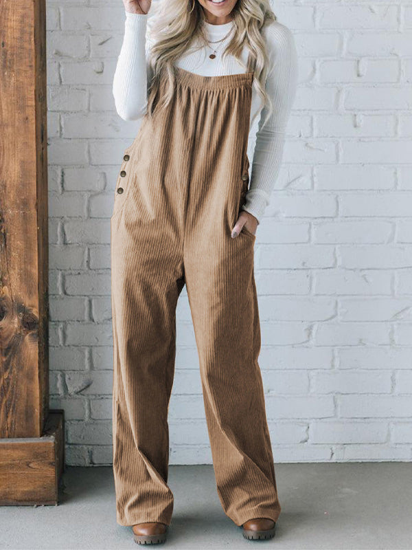 Dames Cozy Corduroy Loose Fit Overalls