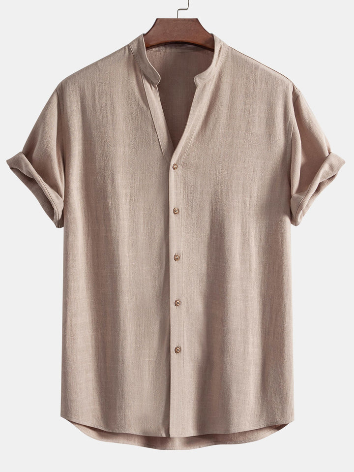 V-hals Linnen Rayon Mix Shirt & Rechte Linnen Broek