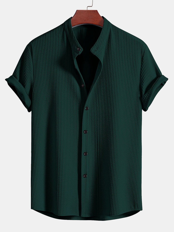 Spier Fit Geribbelde Staande Kraag Shirt