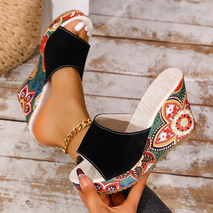 Boheme Fluwelen Wedge Sandalen