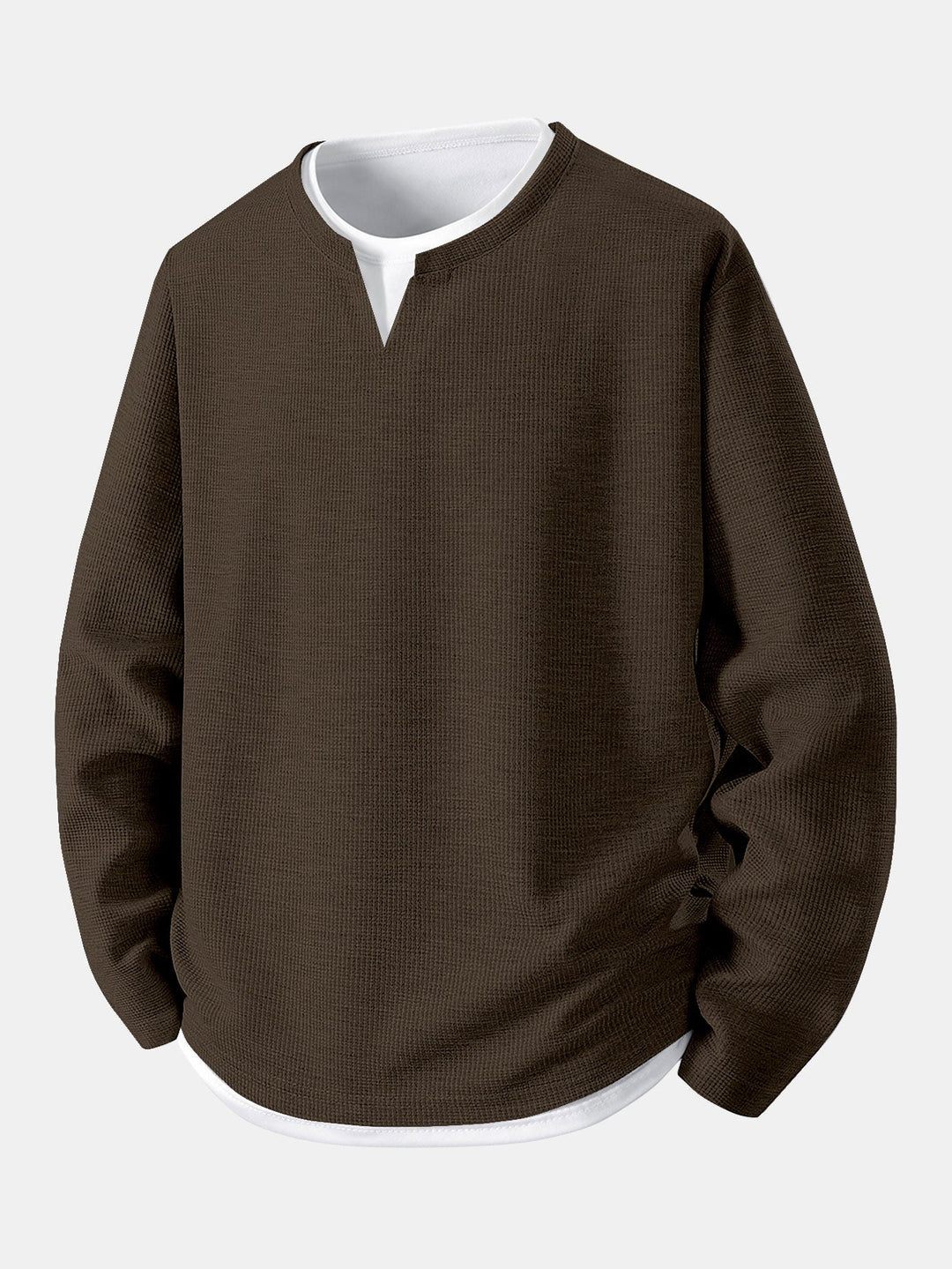 Relax Fit wafel T-shirt met lange mouwen 2-in-1