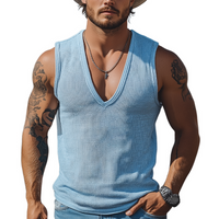 Heren Klassieke Casual Amerikaanse Western Stoere Stijl Wafel Diepe V-hals Tanktop MTA2427E1K