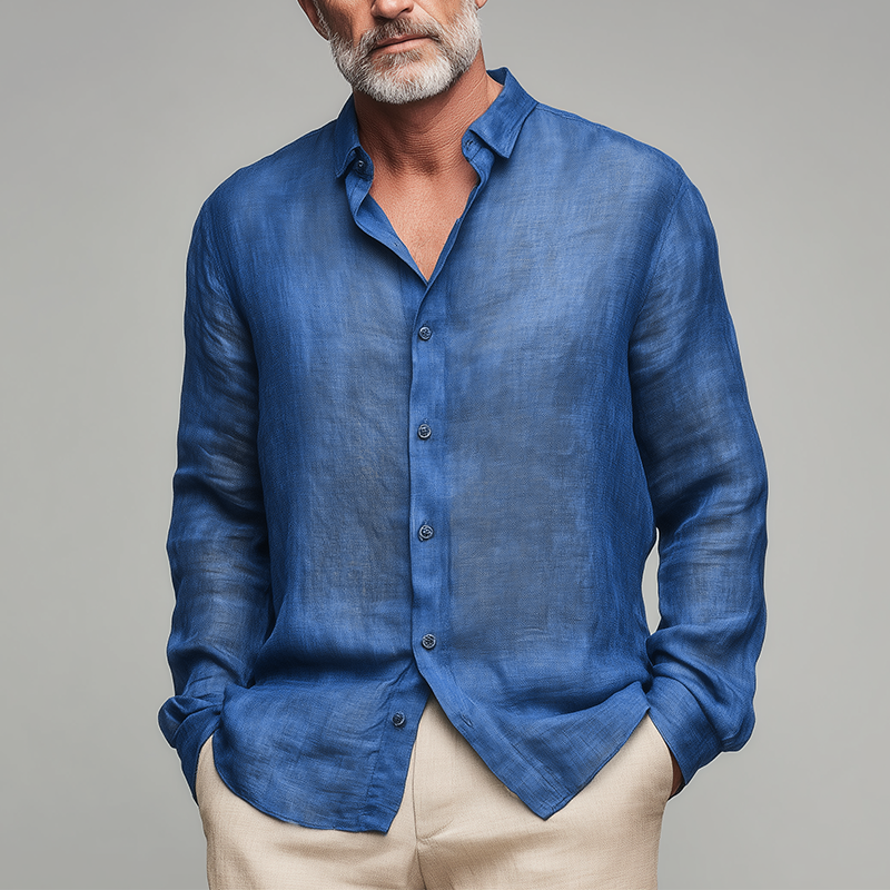 Heren Zomer Mode Slub Linnen Lange Mouwen Shirt MTA1184G6P