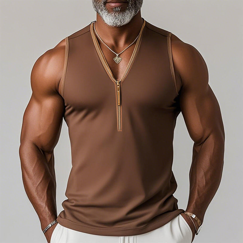 【24 uur verzending】Heren Zomer Fashion Sport Stof V-Hals Rits Tanktop