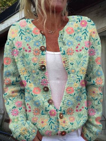 Zomerse veldbloemenprint cardigan met knopen