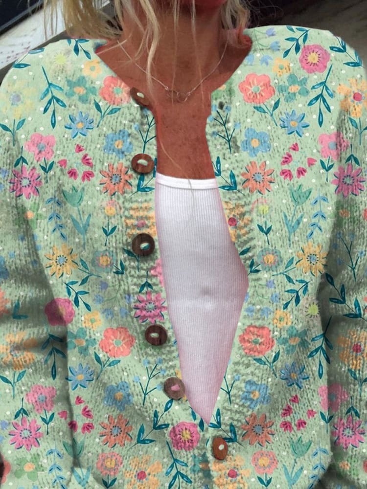 Zomerse veldbloemenprint cardigan met knopen