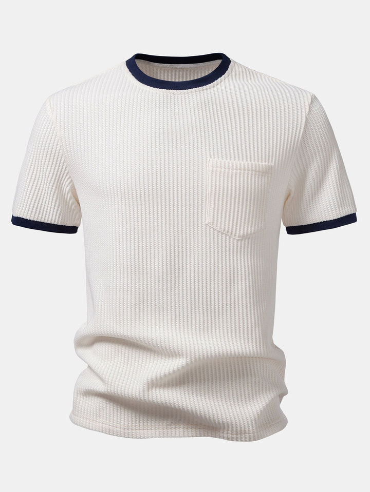 Contrast Wafel T-Shirt Met Zak & Trekoord Gebreide Wafel Shorts