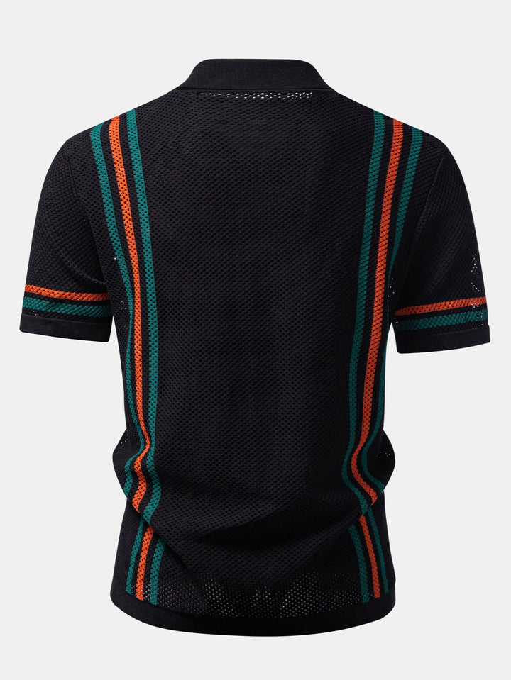 Streep Knop Open Tricot Overhemd & Trekoord Shorts