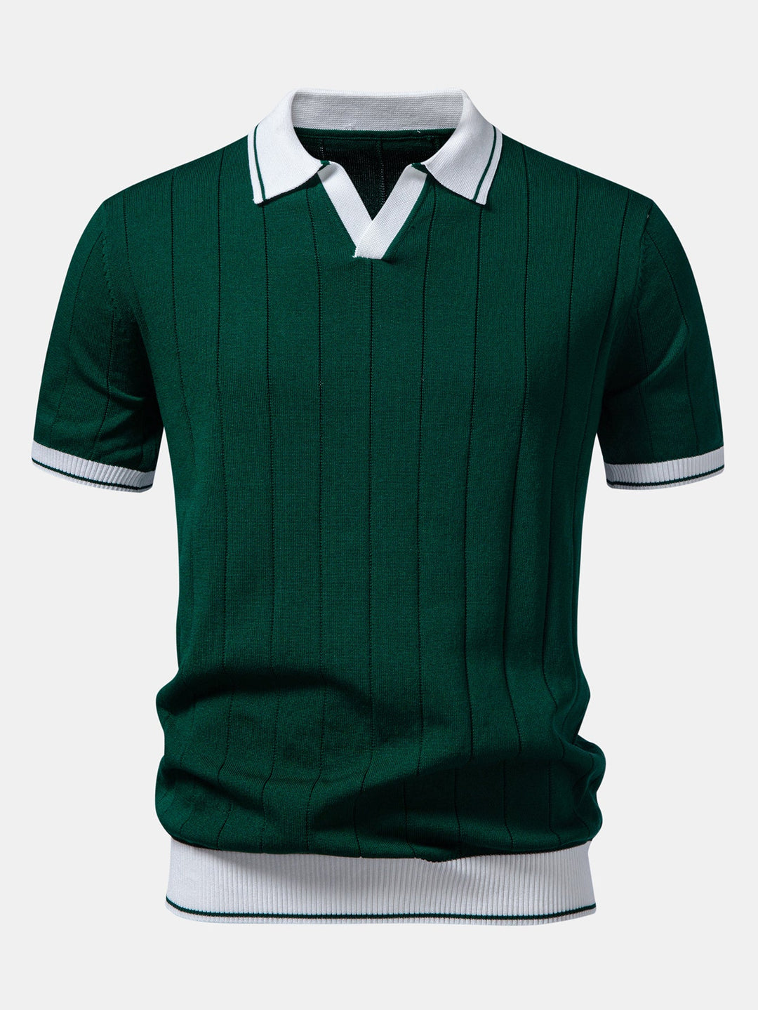 Contrastafwerking Geribbelde Johnny Kraag Tricot Polo & Slim Fit Getaperde Broek