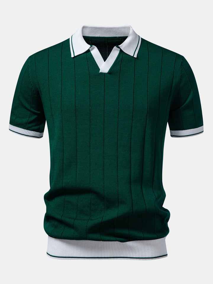 Contrastafwerking Geribbelde Johnny Kraag Tricot Polo & Slim Fit Getaperde Broek
