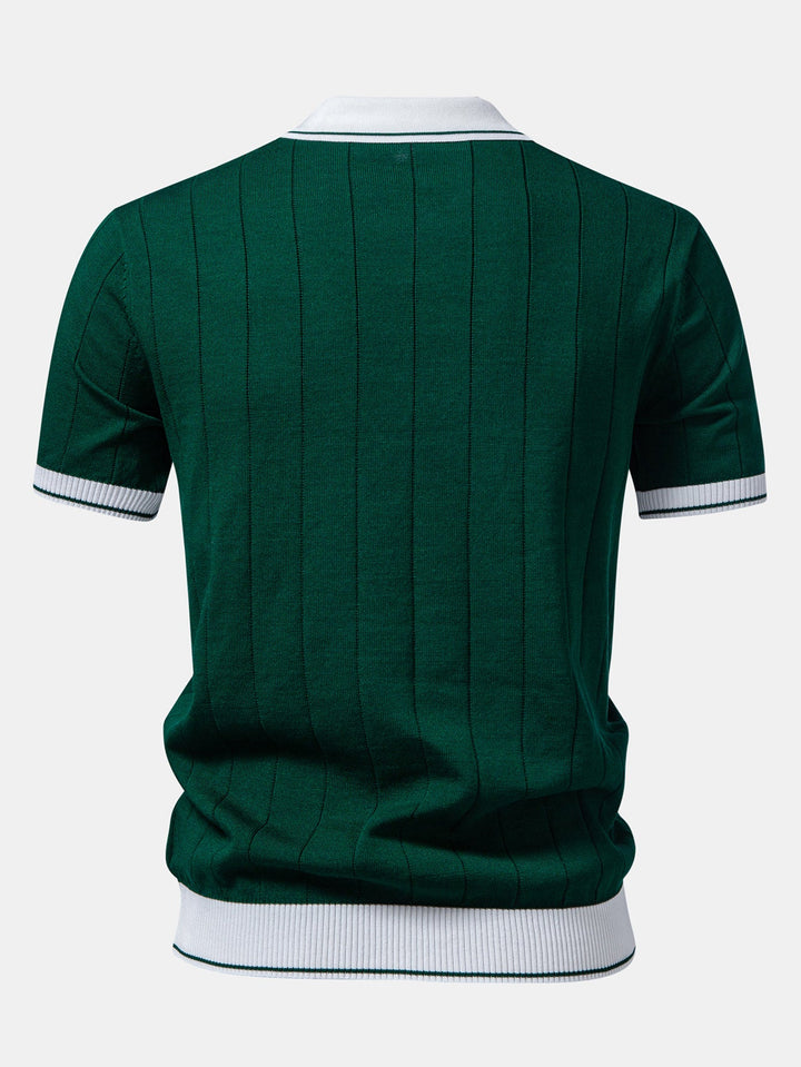 Contrastafwerking Geribbelde Johnny Kraag Tricot Polo & Slim Fit Getaperde Broek