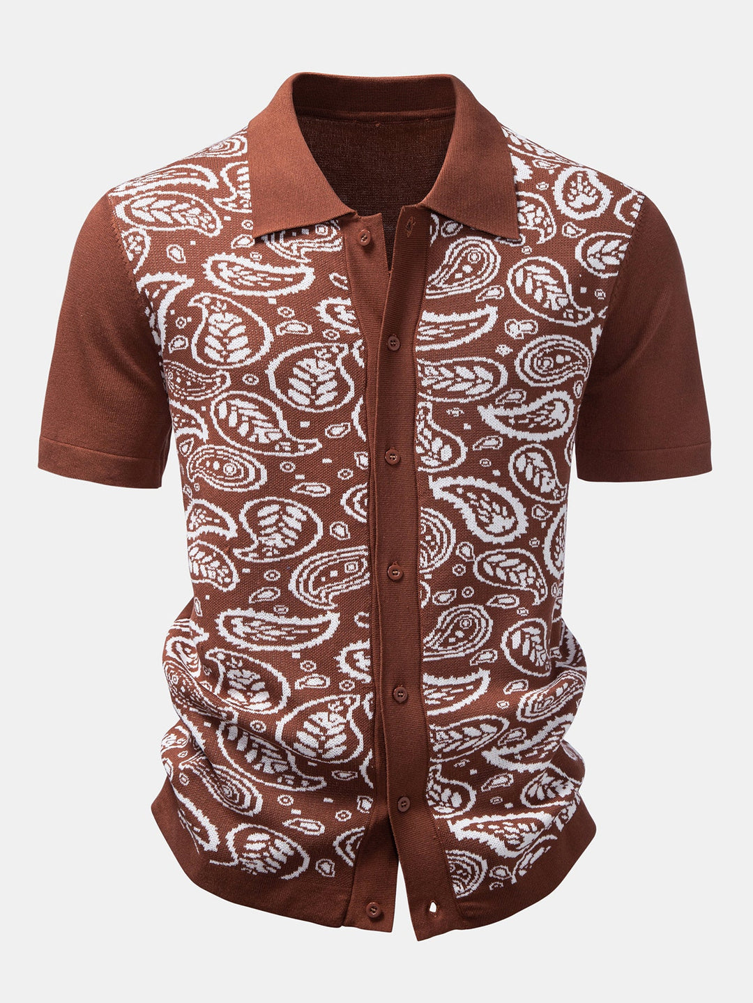 Paisley Knop Tricot Overhemd & Gebreide Shorts