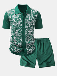 Paisley Knop Tricot Overhemd & Gebreide Shorts