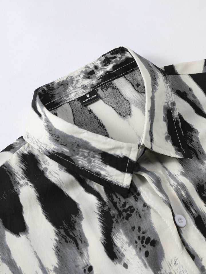 Penseelstreek Print Doorknoop Shirt