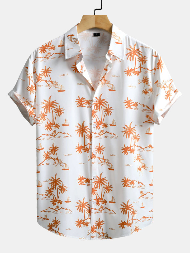 Palmboom Print Doorknoop Shirt & Zwembroek