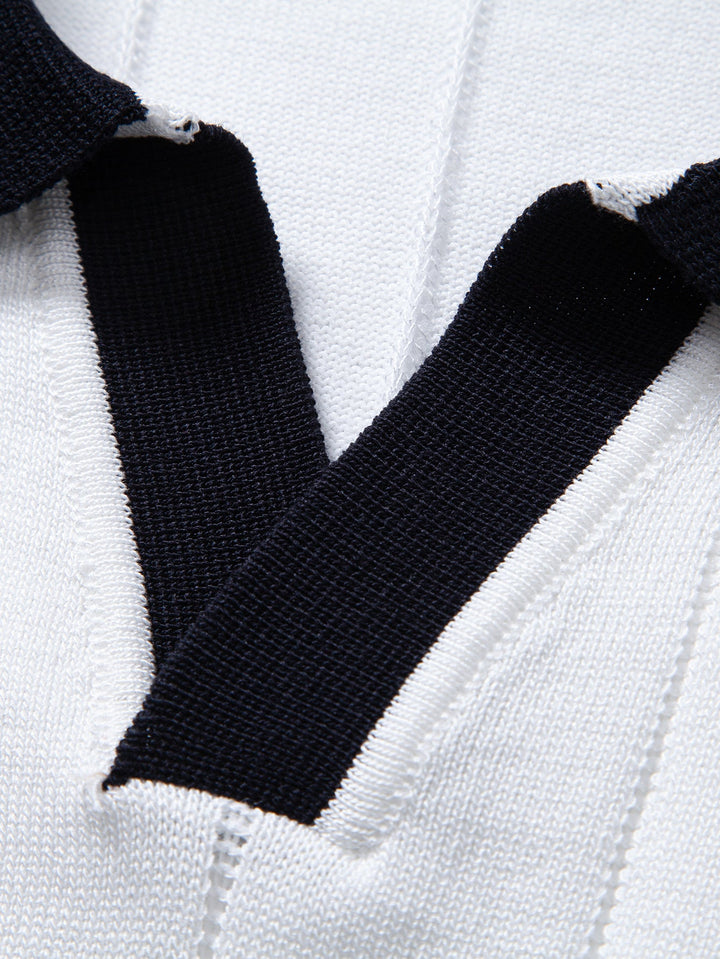 Contrastafwerking Geribbelde Johnny Kraag Tricot Polo & Slim Fit Getaperde Broek