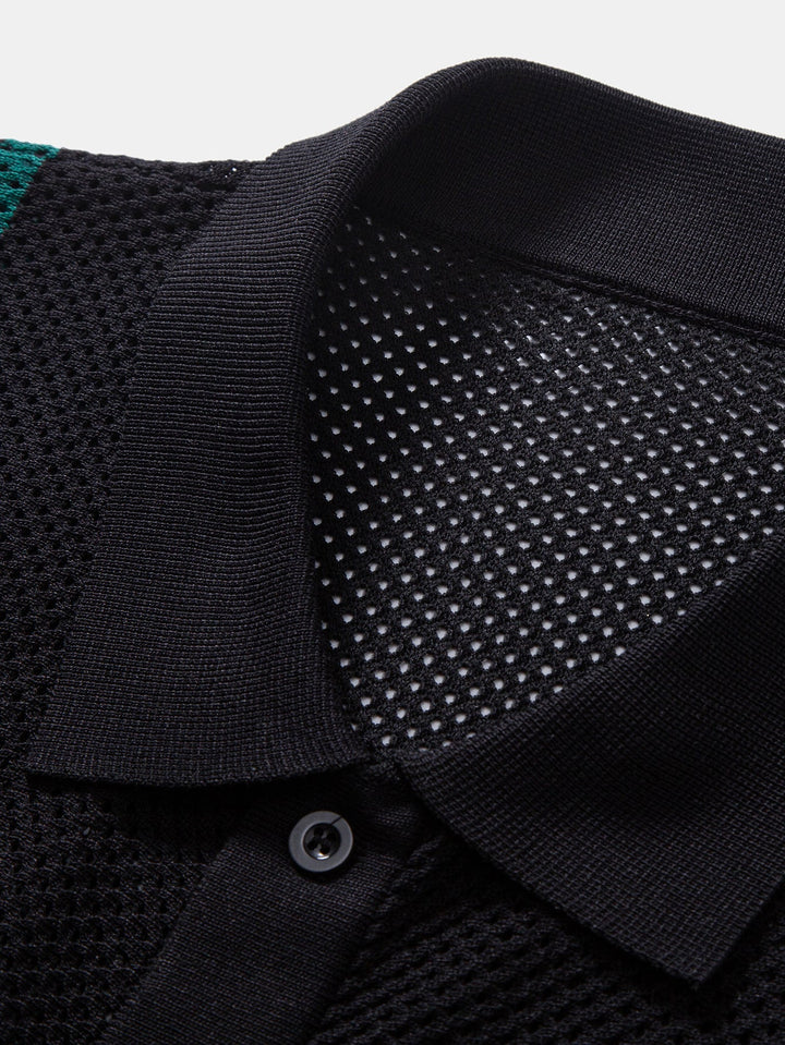 Streep Knop Open Tricot Overhemd & Trekoord Shorts