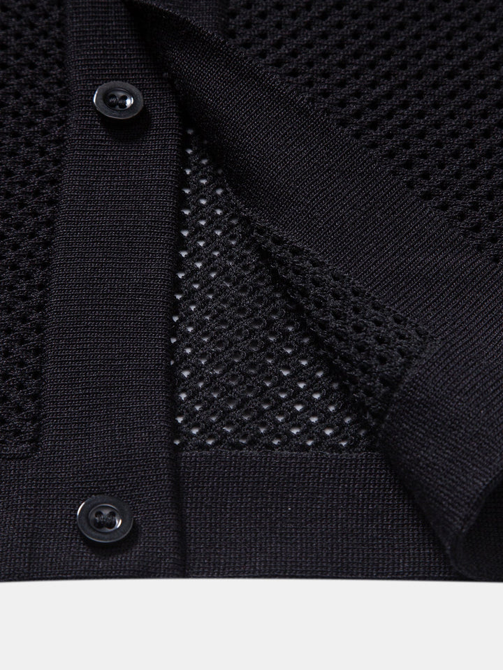 Streep Knop Open Tricot Overhemd & Trekoord Shorts