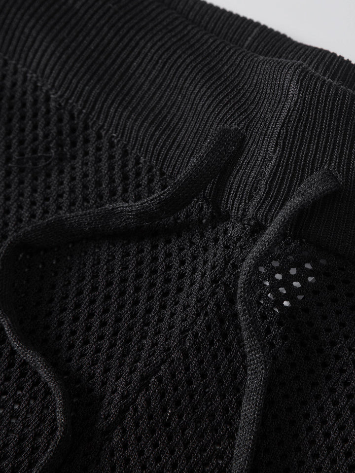 Streep Knop Open Tricot Overhemd & Trekoord Shorts