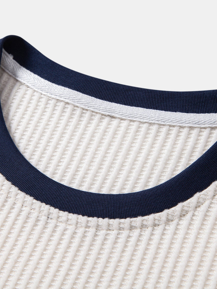 Contrast Wafel T-Shirt Met Zak & Trekoord Gebreide Wafel Shorts