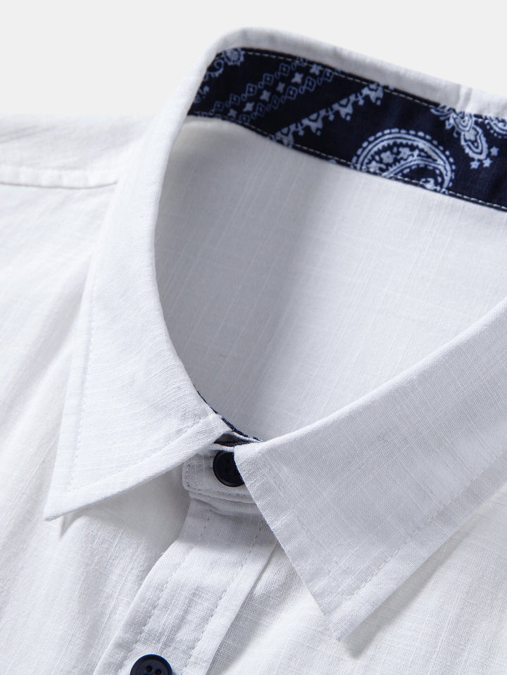 Contrast Paisley Print Linnen Look Overhemd