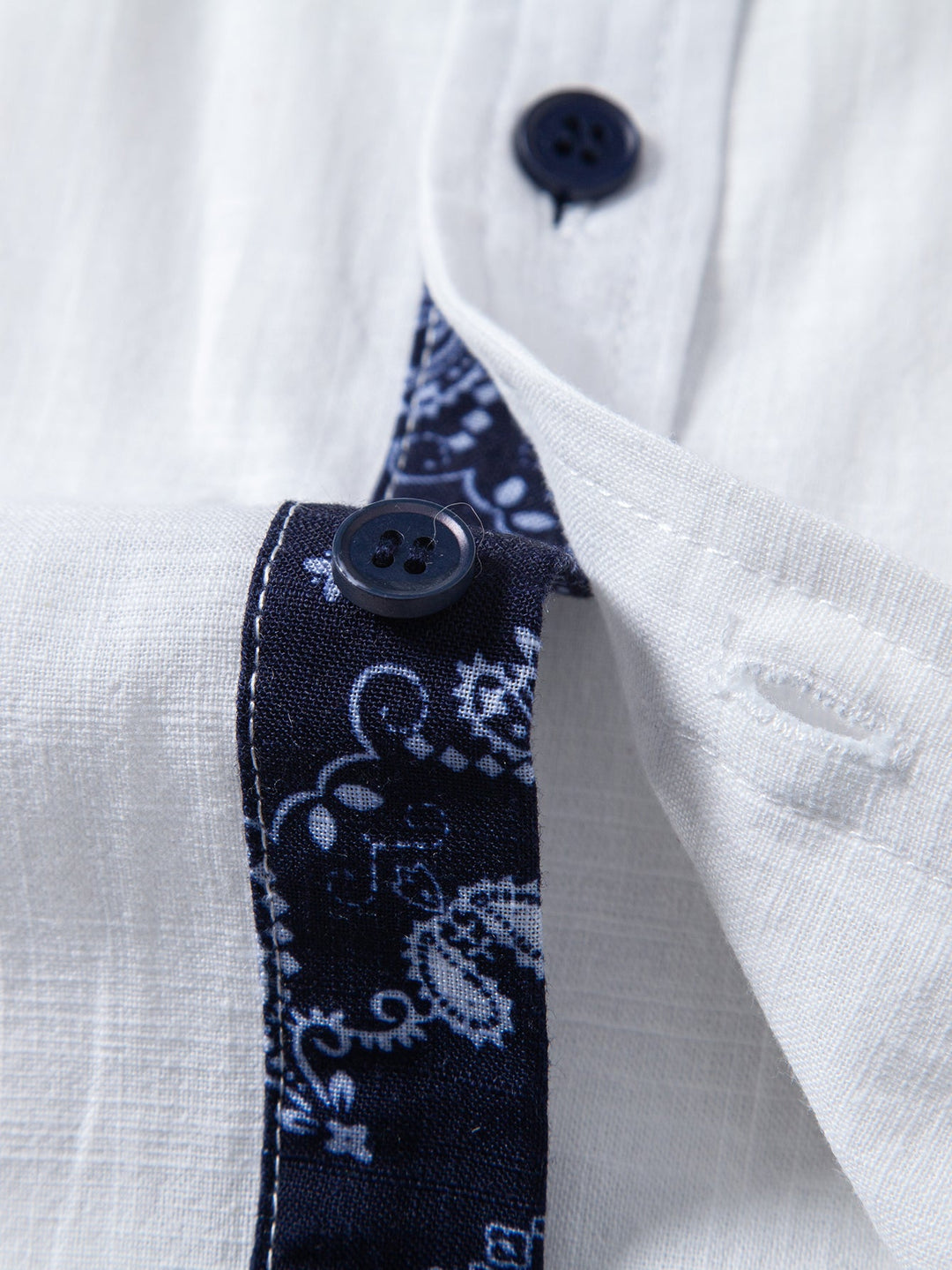 Contrast Paisley Print Linnen Look Overhemd
