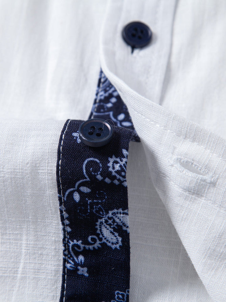 Contrast Paisley Print Linnen Look Overhemd
