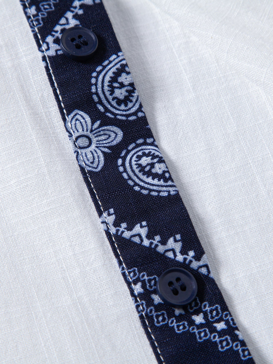 Contrast Paisley Print Linnen Look Overhemd