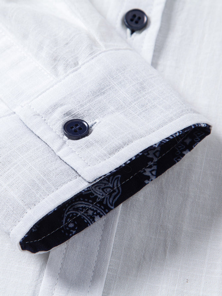 Contrast Paisley Print Linnen Look Overhemd