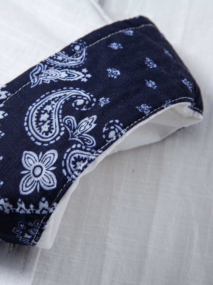 Contrast Paisley Print Linnen Look Overhemd