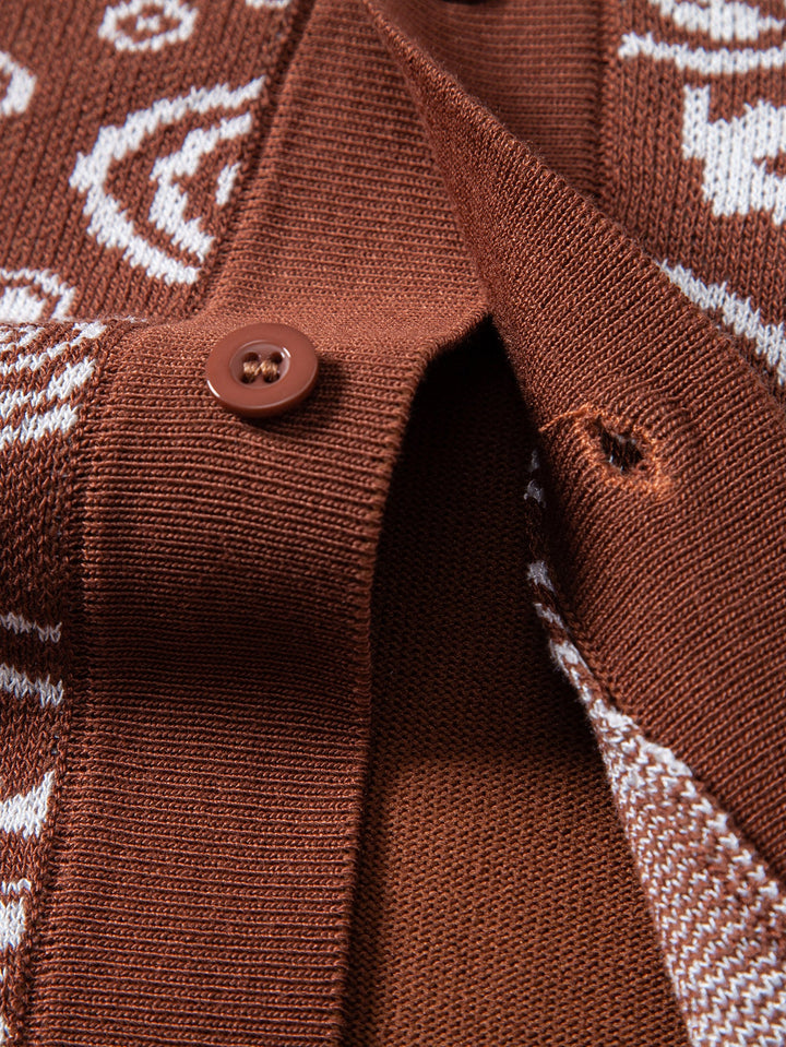 Paisley Knop Tricot Overhemd & Gebreide Shorts