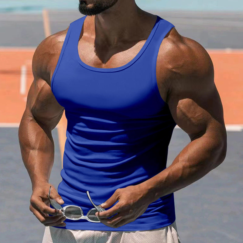 Heren Casual Sporten Effen Kleur Ronde Hals Katoenmix Tanktop 10041262Y