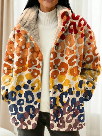 Dames Abstract Patroon Kunstdruk Casual Sherpa Jas