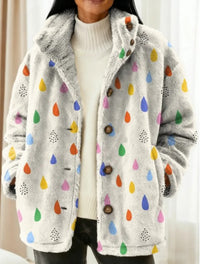 Dames Abstract Patroon Kunstprint Casual Sherpa Jas