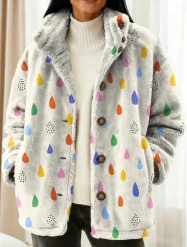 Dames Abstract Patroon Kunstprint Casual Sherpa Jas
