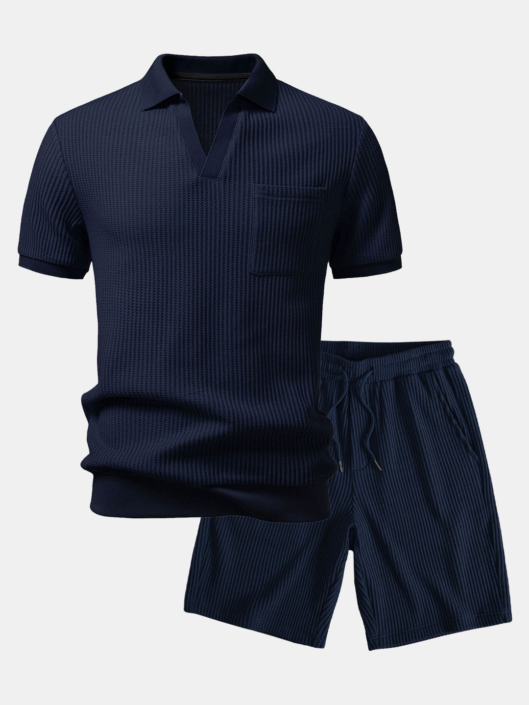 Wafel Johnny Kraag Polo Met Zak & Trekoord Gebreide Wafel Shorts