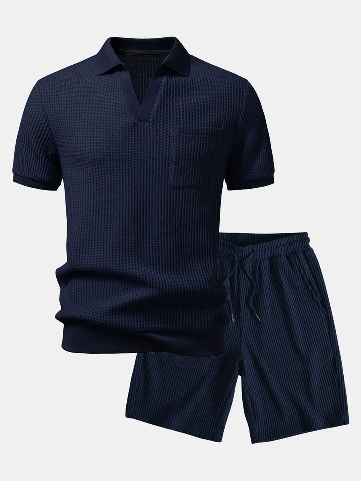 Wafel Johnny Kraag Polo Met Zak & Trekoord Gebreide Wafel Shorts