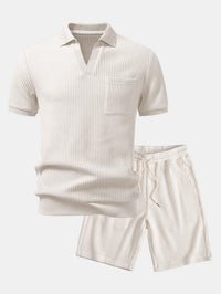 Wafel Johnny Kraag Polo Met Zak & Trekoord Gebreide Wafel Shorts
