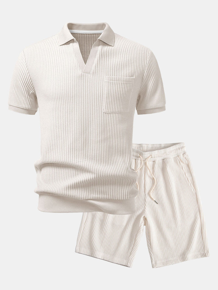 Wafel Johnny Kraag Polo Met Zak & Trekoord Gebreide Wafel Shorts