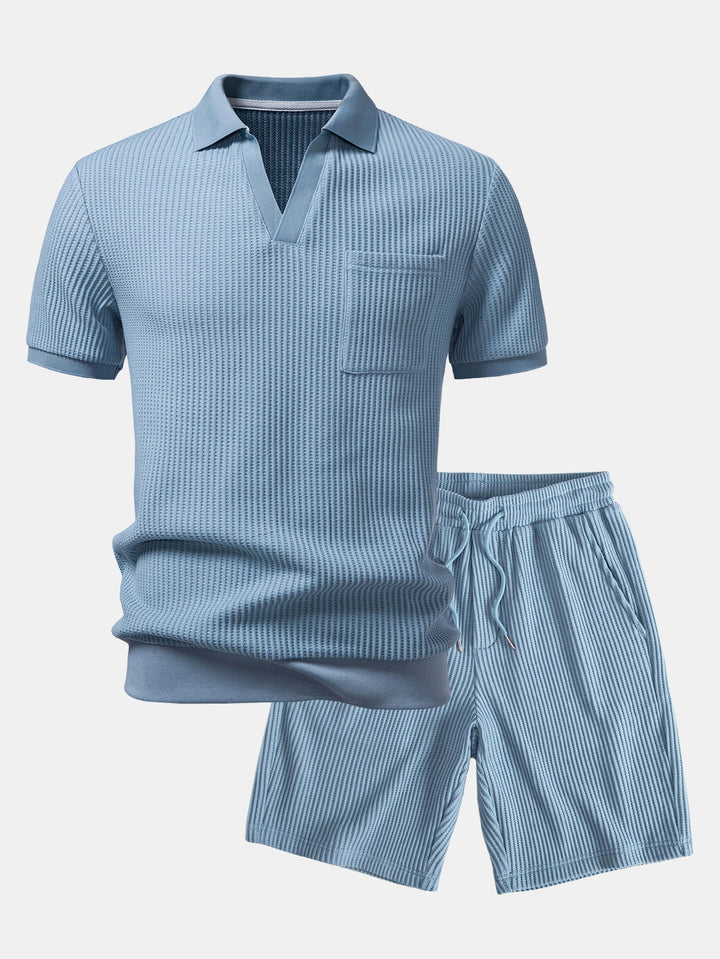 Wafel Johnny Kraag Polo Met Zak & Trekoord Gebreide Wafel Shorts