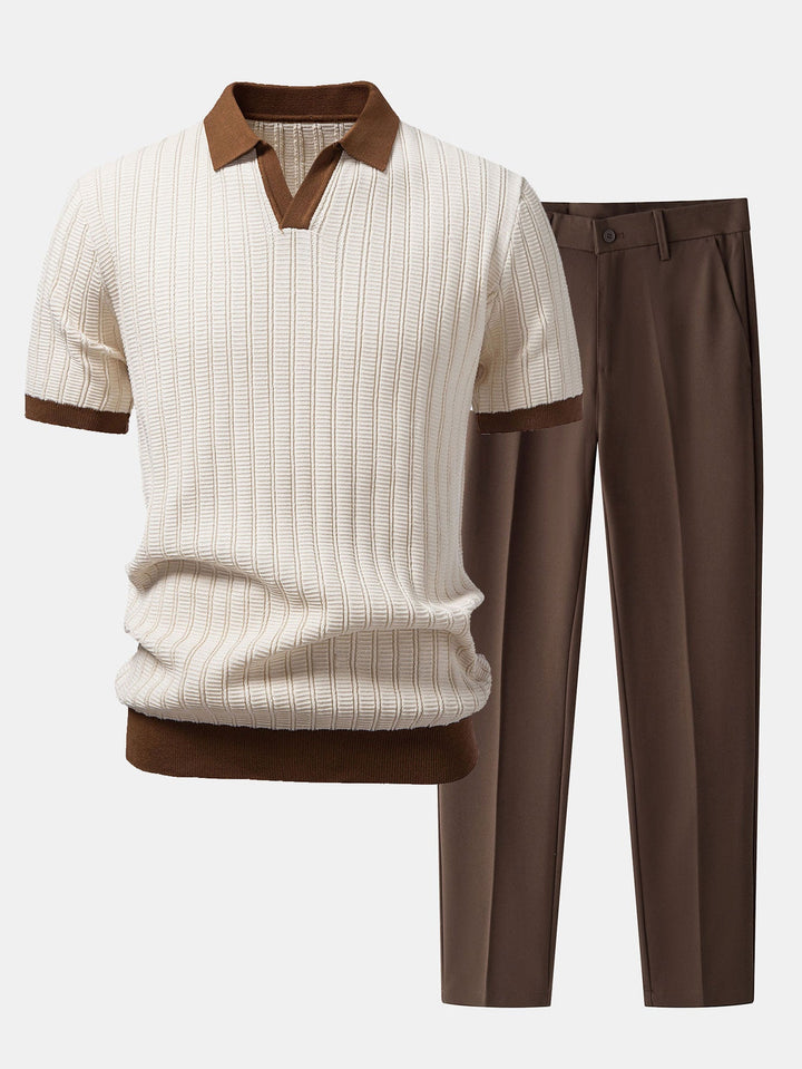 Contrast Getextureerde Johnny Kraag Polo & Slim Fit Getaperde Broek
