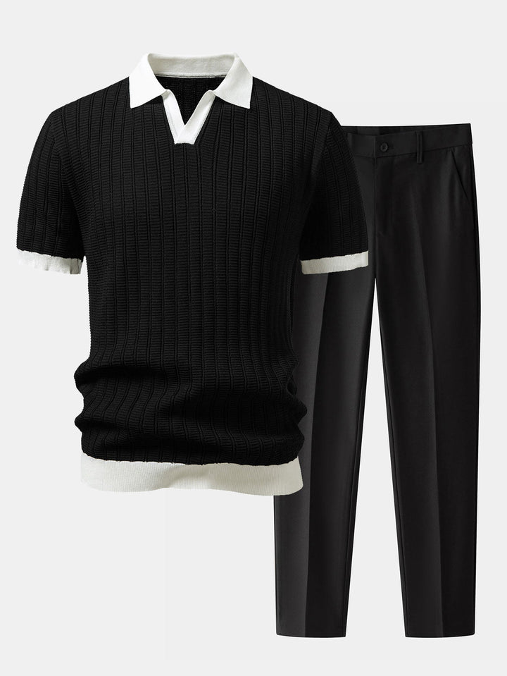 Contrast Getextureerde Johnny Kraag Polo & Slim Fit Getaperde Broek